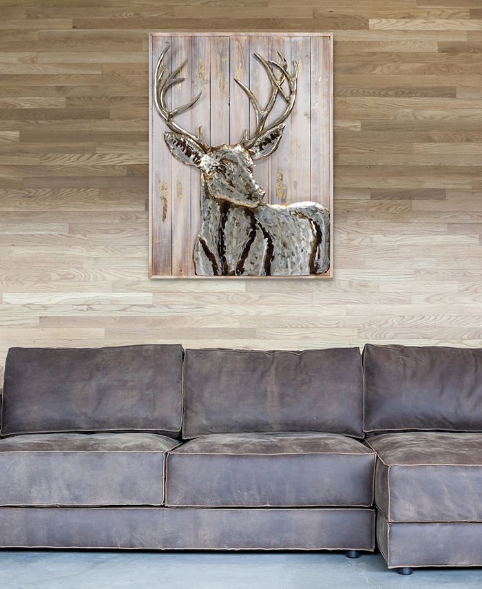 Empire Art Direct Deer 1Handed Painted Iron Wall sculpture on Wooden Wall Art, 40" x 30" x 3