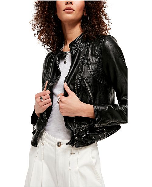Free People Heartbreaker Faux Leather Moto Jacket Reviews Free People Women Macy S