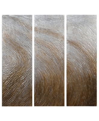 Gold Waves 3-Piece Textured Metallic Hand Painted Wall Art Set by Martin Edwards, 60" x 20" x 1.5"