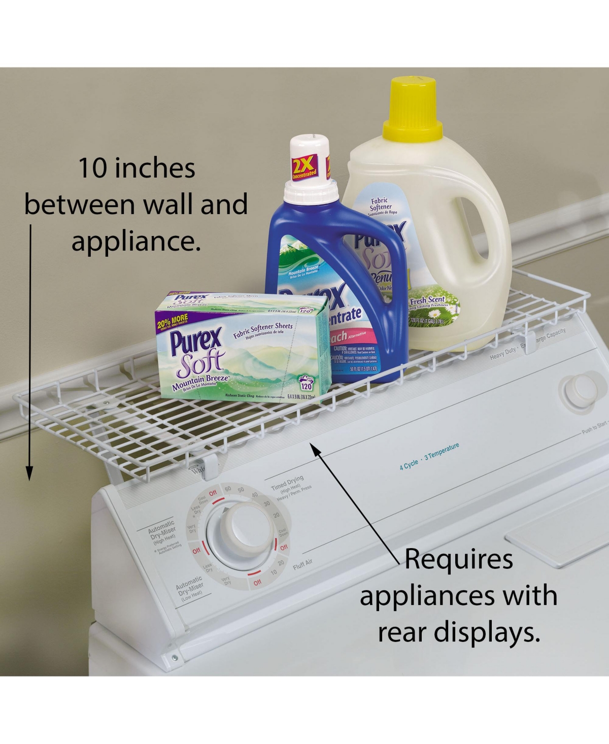 Household Essentials Rear Display Over-The-Washer Storage Shelf to Organize and Store Laundry Room Supplies, White