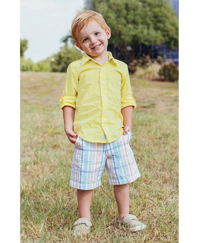 RuggedButts Toddler Boys Button Down Shirt and Plaid Shorts Set - Macy's
