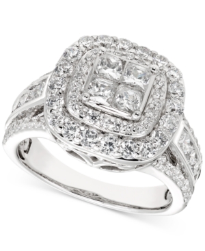 image of Diamond Princess Halo Engagement Ring (2 ct. t.w.) in 14k White Gold