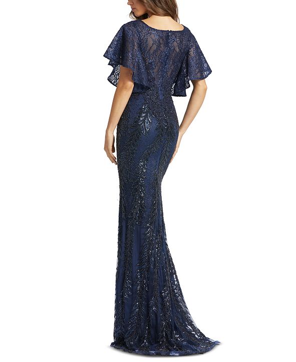 mac duggal flutter sleeve evening gown