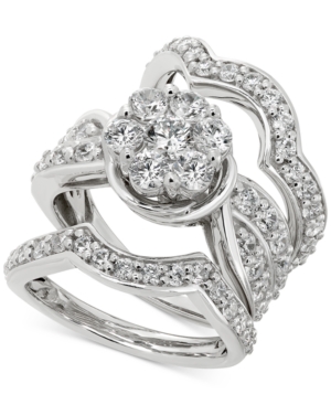 image of Diamond Cluster 3-Pc. Bridal Set (3 ct. t.w.) in 14k White gold