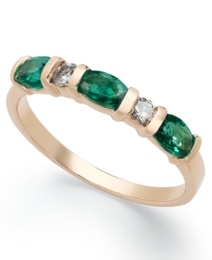 image of 14k Gold Ring, Emerald (3/4 ct. t.w.) and Diamond (1/8 ct. t.w.) Ring