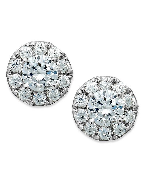 Macy S Diamond Halo Stud Earrings In 14k White Gold 1 2 Ct T W