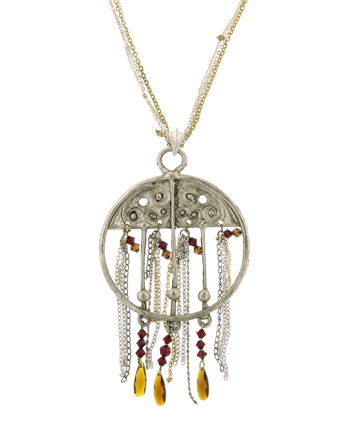 T.r.u. by 1928 Round Adorned Center Necklace with Tassel Chain and Crystals - Multi
