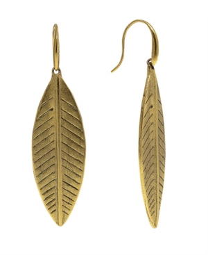 image of T.r.u. by 1928 Matte 14 K Gold Dipped Linear Leaf Earring