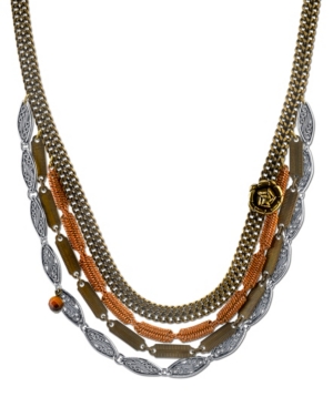 image of T.r.u. by 1928 Vintage-Like Chain Collar Necklace Rose Accent and Semi-Precious Tiger-s Eye