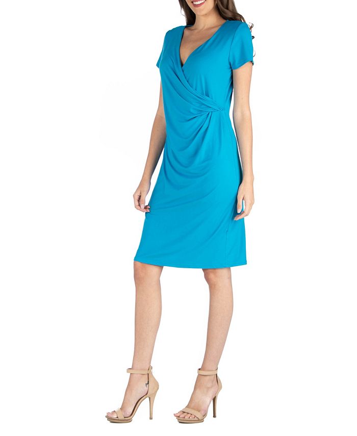 24seven Comfort Apparel Faux Wrap over Dress with Cap Sleeves - Macy's