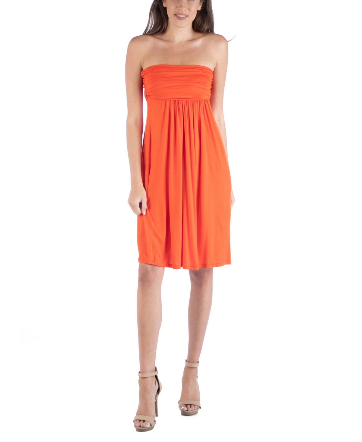 Strapless Empire Waist Mini Dress - Orange