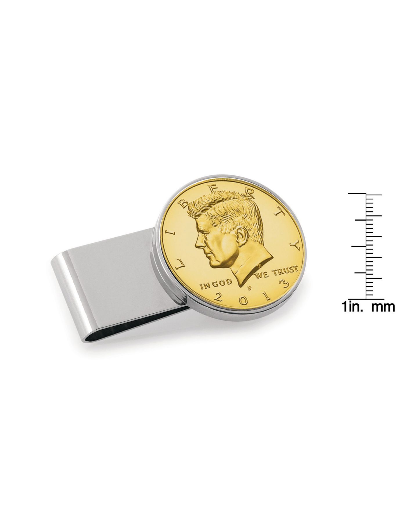 Мужской позолоченный зажим для денег American Coin Treasures с монетой JFK, сталь — фото 2