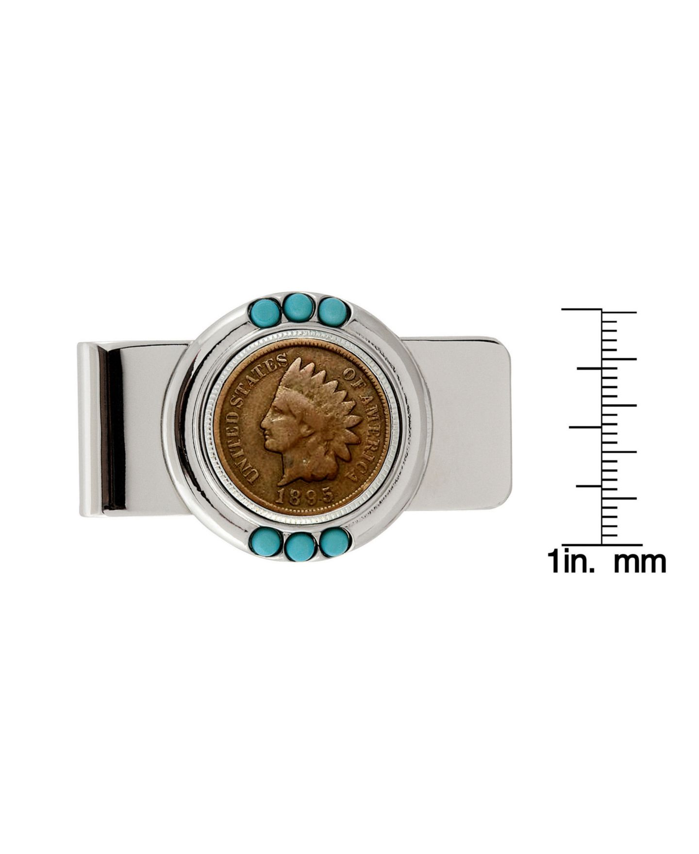 Мужской зажим для денег American Coin Treasures с монетой Indian Penny 1800-х, бирюза — фото 2