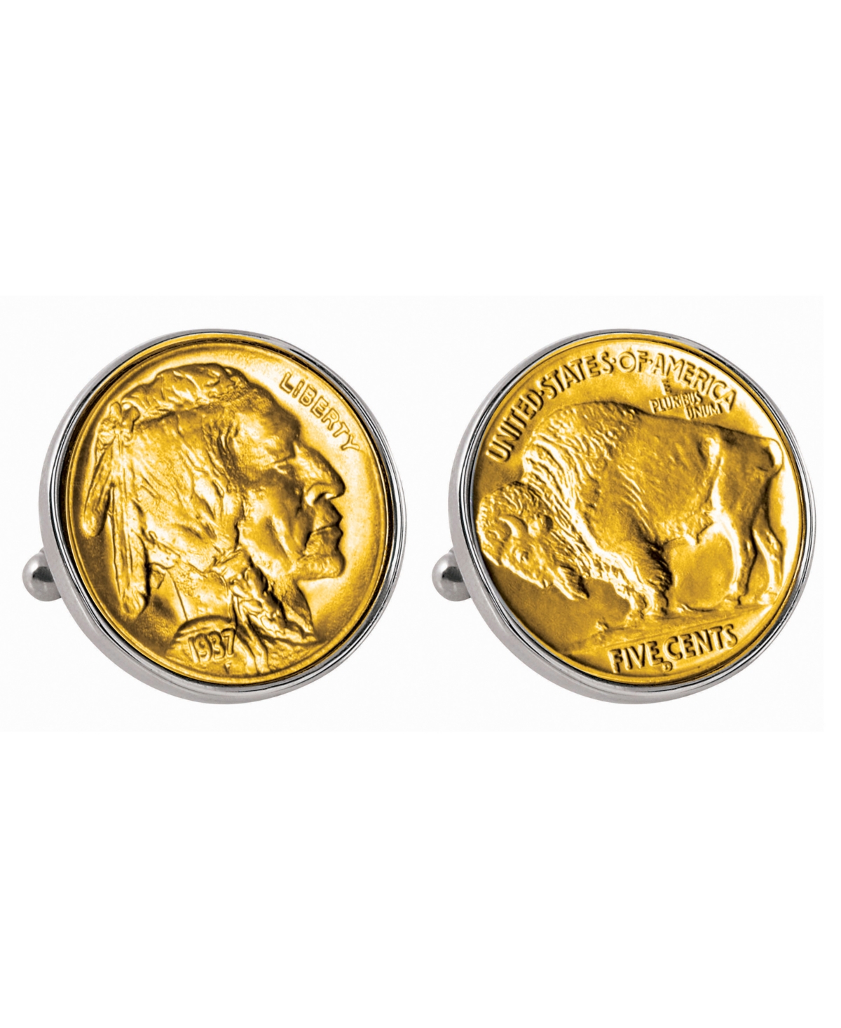 Gold-Layered Buffalo Nickel Bezel Coin Cuff Links - Silver