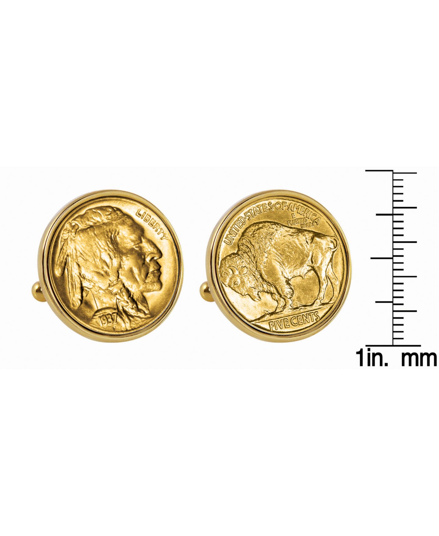 Мужские запонки American Coin Treasures Gold-Layered Buffalo Nickel Bezel Coin Cuff Links — фото 2