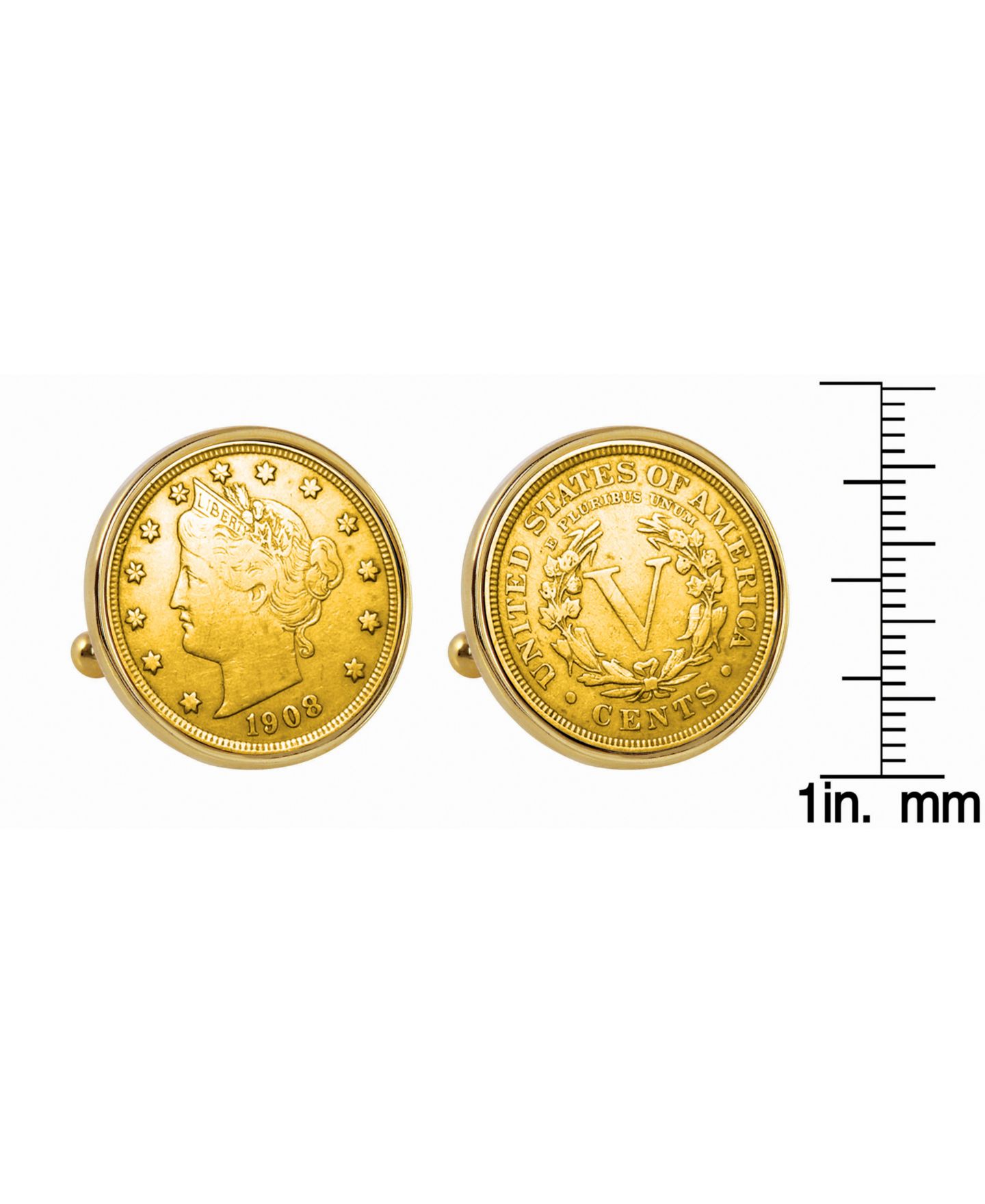 Мужские запонки American Coin Treasures Gold-Layered Liberty Nickel Bezel Coin Cuff Links — фото 2