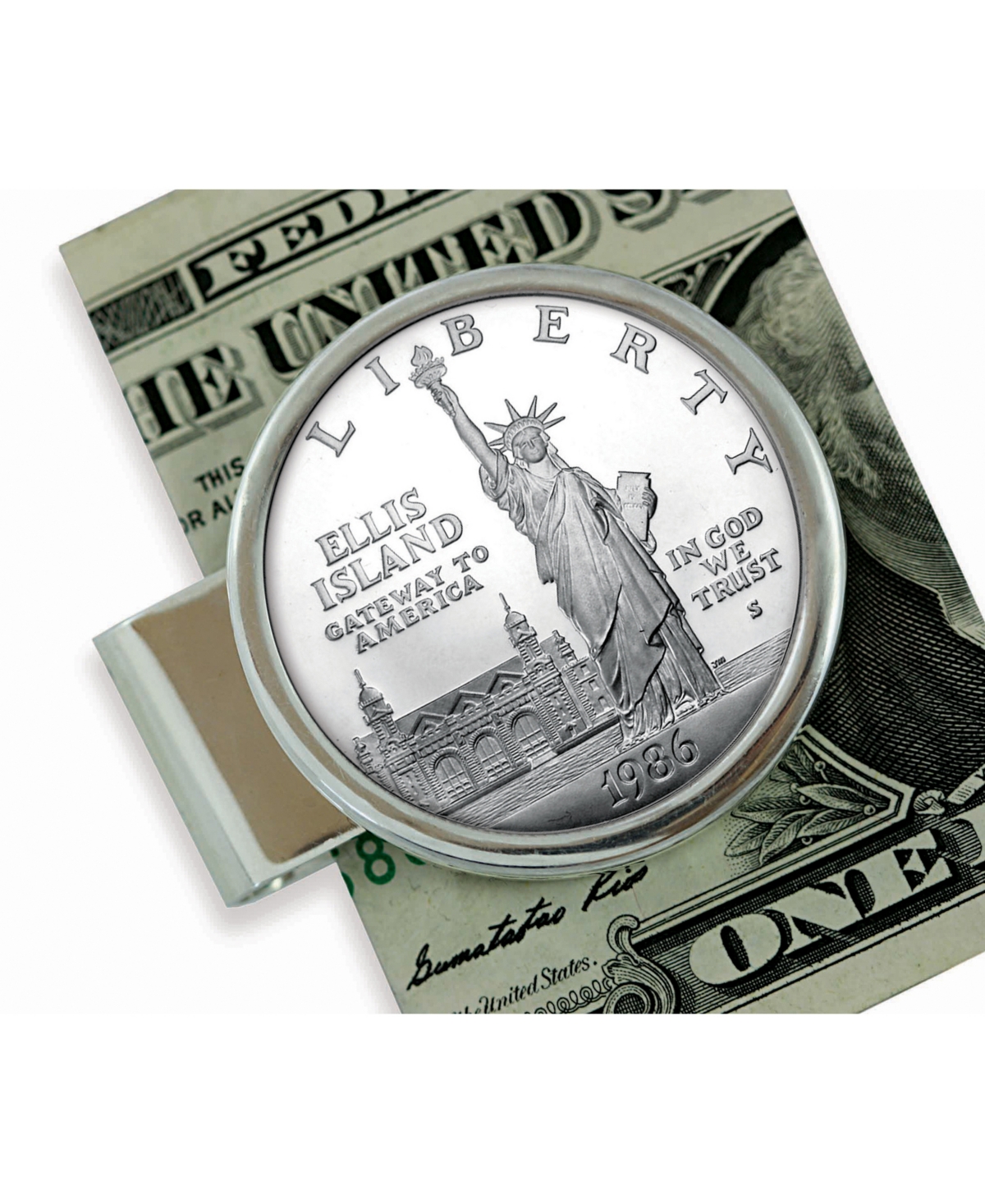 Men's American Coin Treasures 1986 Statue of Liberty Silver Dollar Sterling Silver Coin Money Clip - Silver