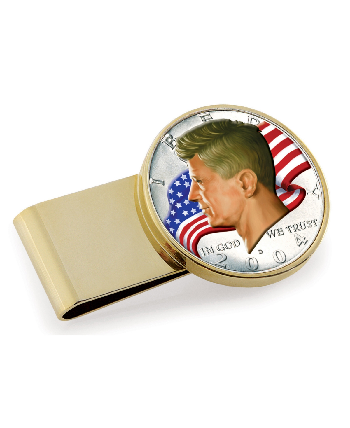 Men's American Coin Treasures Jfk Half Dollar Colorized American Flag Stainless Steel Coin Money Clip - Gold