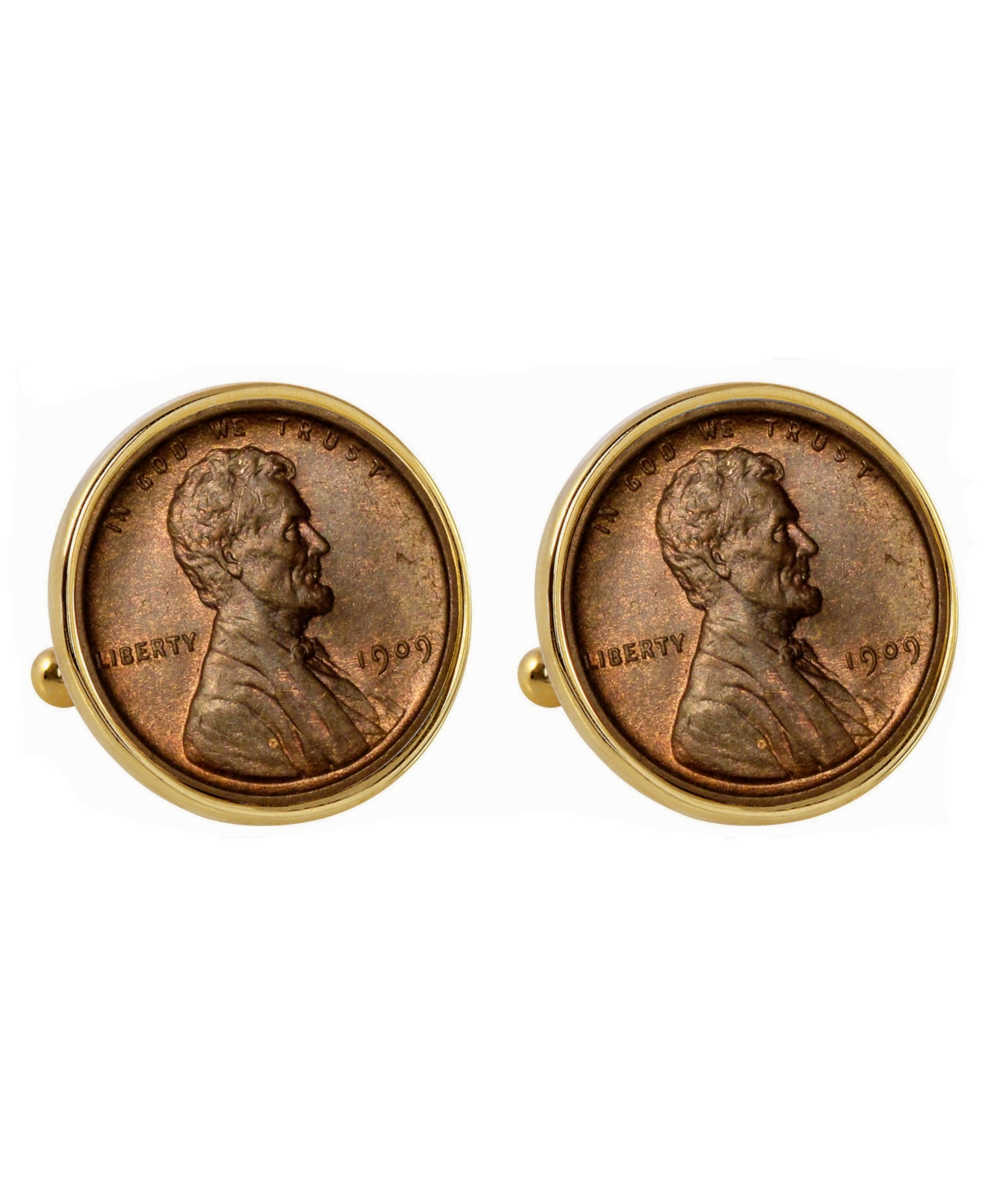 1909 First-Year-Of-Issue Lincoln Penny Bezel Coin Cuff Links - Gold