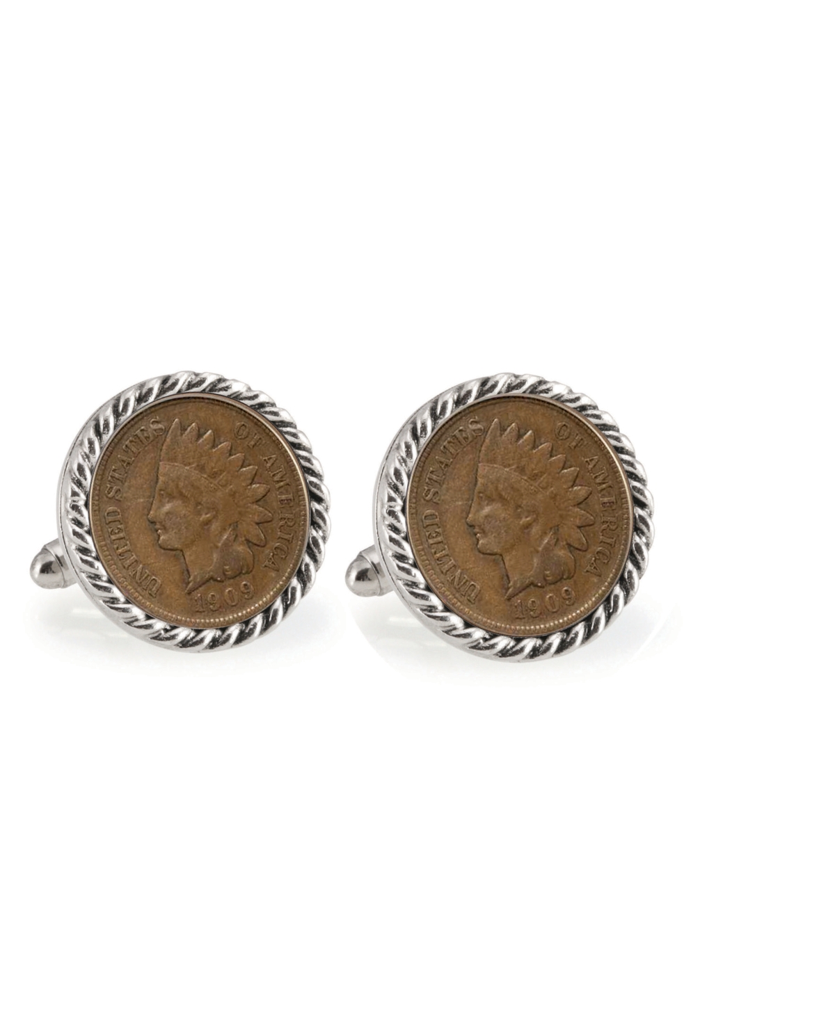 Indian Head Penny Rope Bezel Coin Cuff Links - Silver