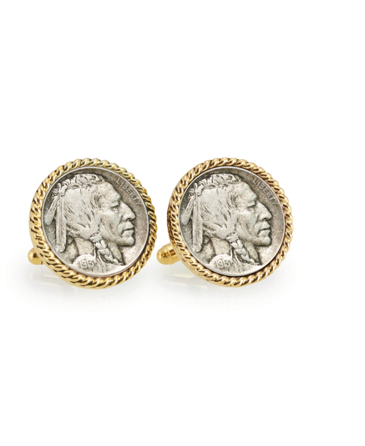 1913 First-Year-Of-Issue Buffalo Nickel Rope Bezel Coin Cuff Links - Gold