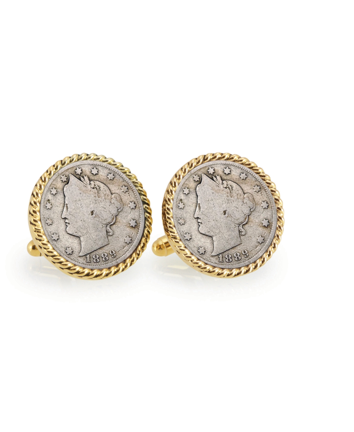 1800's Liberty Nickel Rope Bezel Coin Cuff Links - Gold