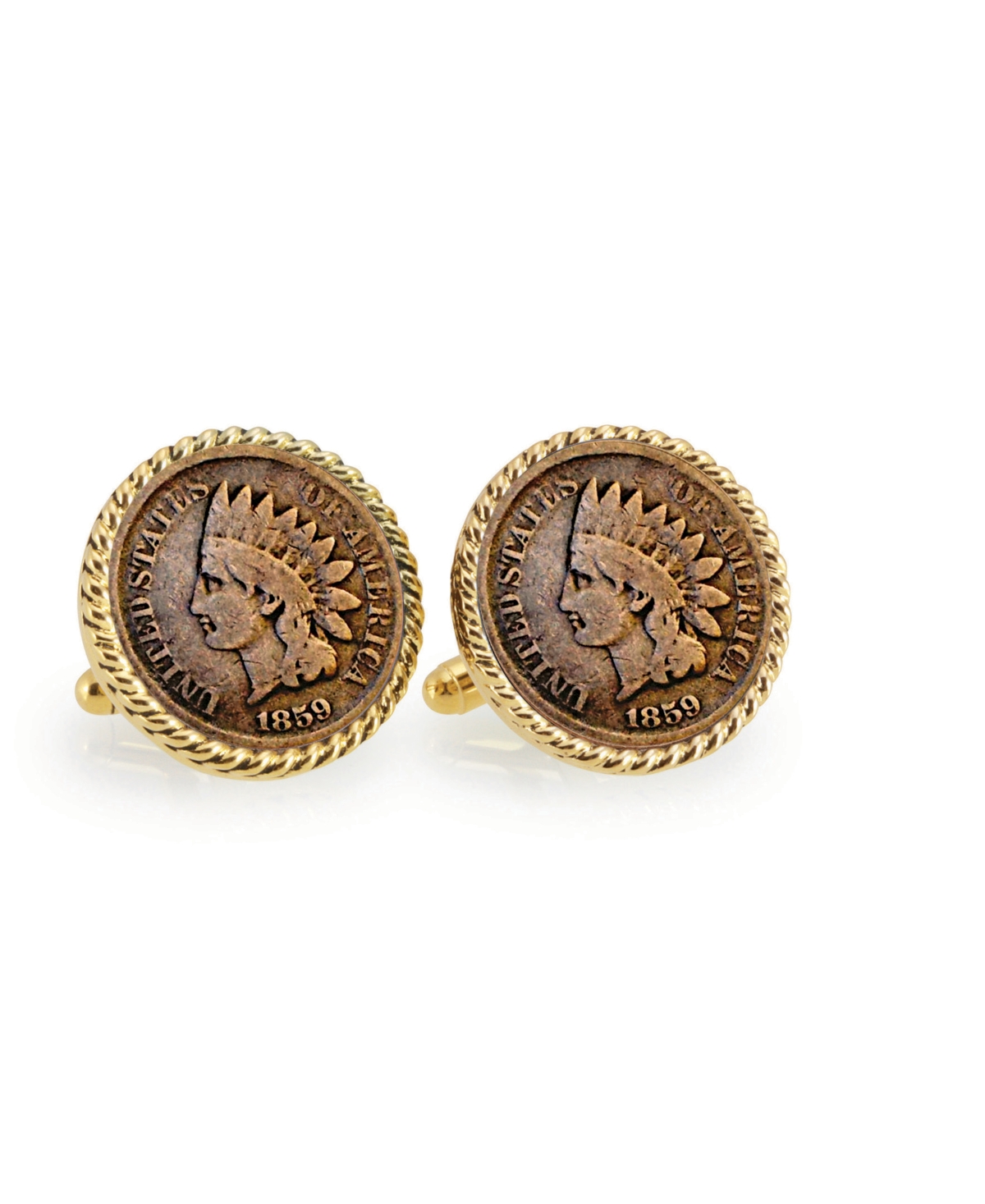 1859 First-Year-Of-Issue Indian Head Penny Rope Bezel Coin Cuff Links - Gold