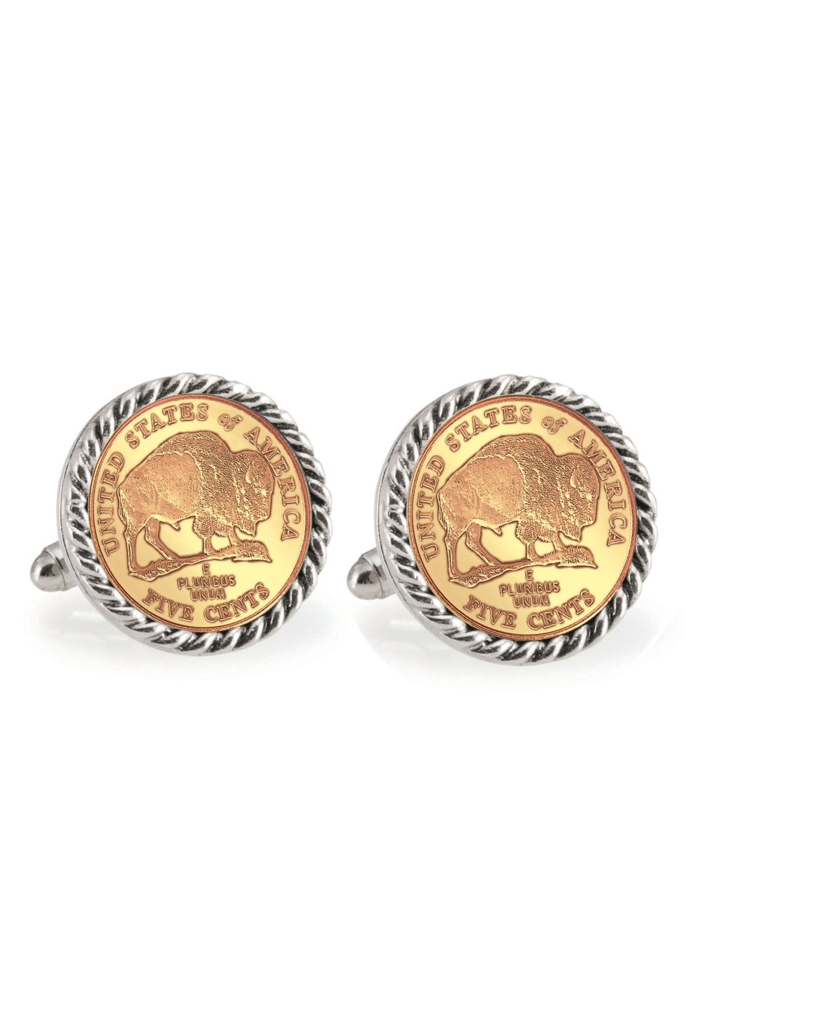 Gold-Layered 2005 Bison Nickel Rope Bezel Coin Cuff Links - Silver