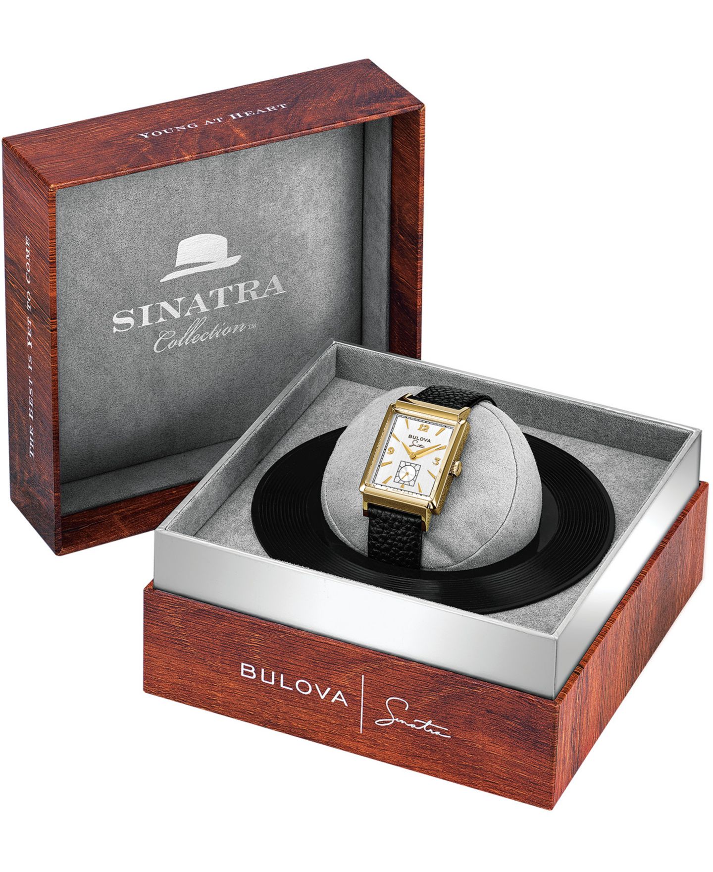Мужские часы Bulova Frank Sinatra My Way Black Leather Strap Watch 29.5 x 47mm — фото 9
