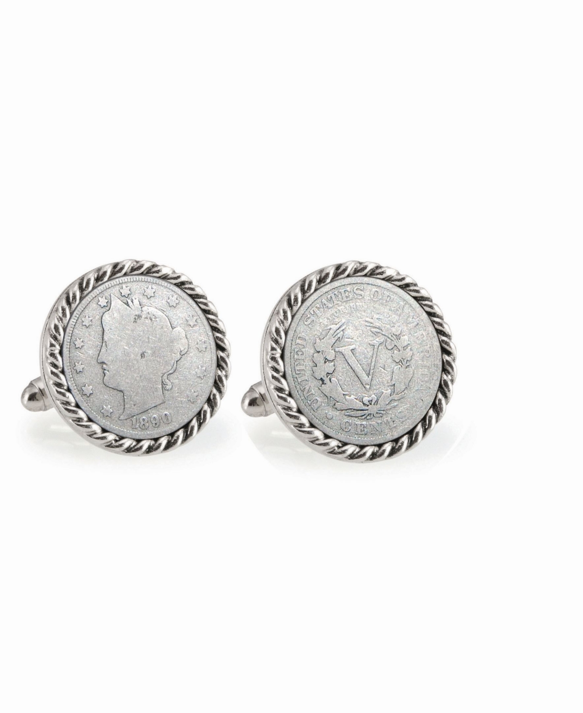 1800's Liberty Nickel Rope Bezel Coin Cuff Links - Silver