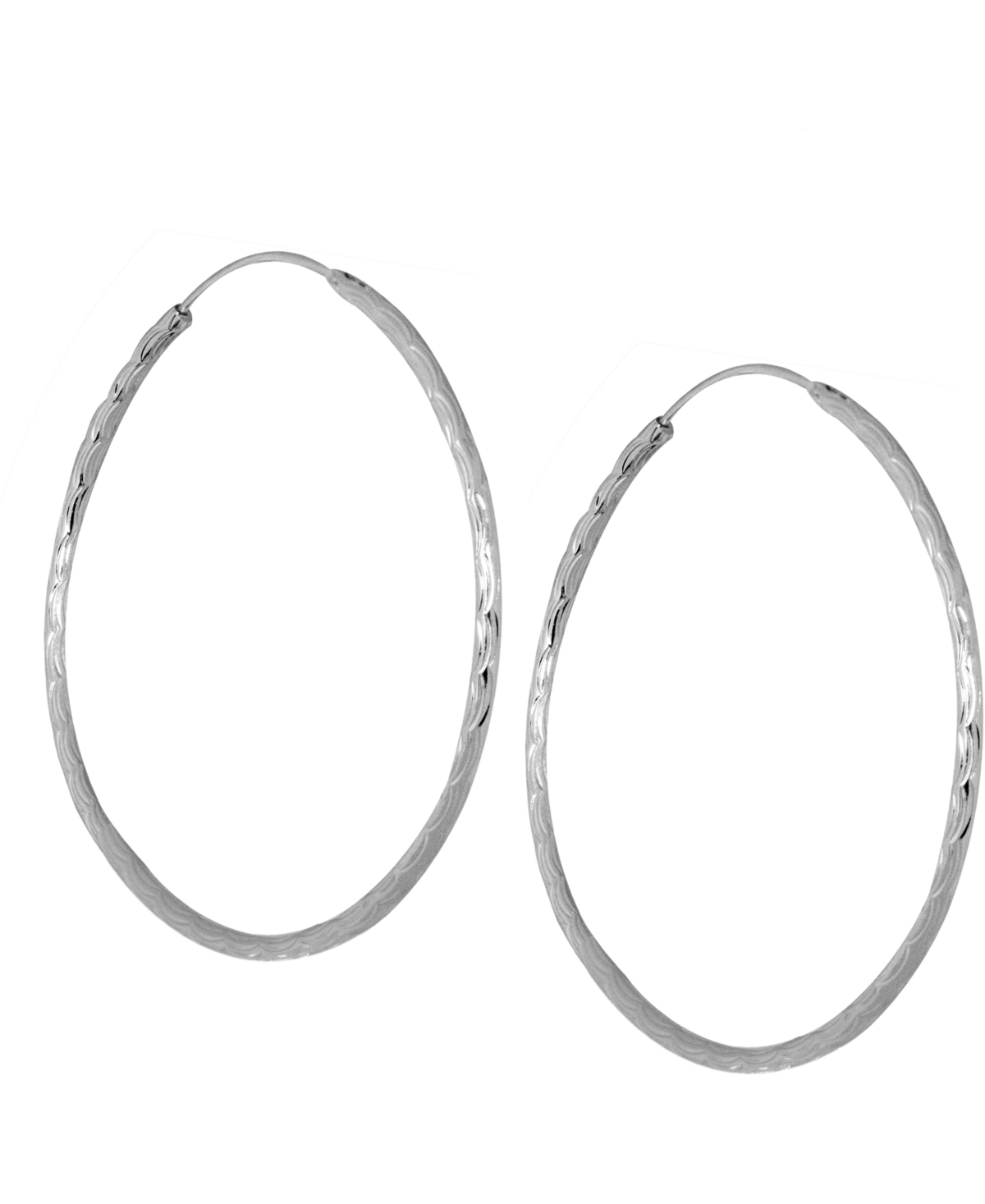 And Now This Medium Textured Endless Hoop Earrings, 2" in Silver or Gold Plate - Silver