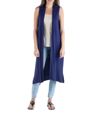 24seven Comfort Apparel Sleeveless Long Cardigan Vest with Side Slit