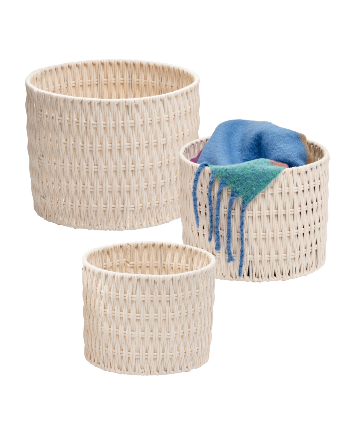 Set of 3 Metal Frame Nesting Round Rope Baskets - Natural
