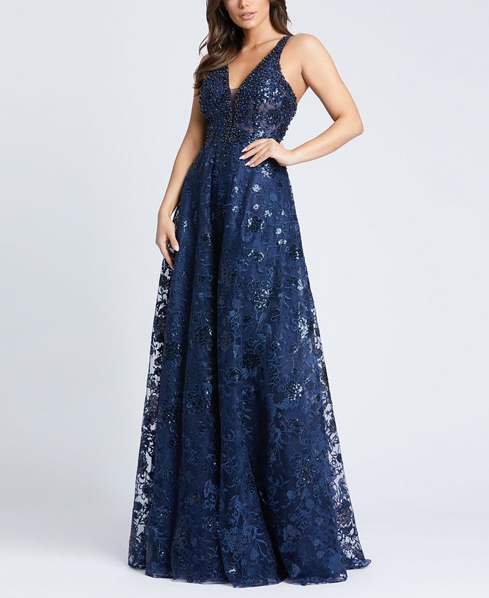 MAC DUGGAL Embroidered Embellished VNeck Gown Macy's