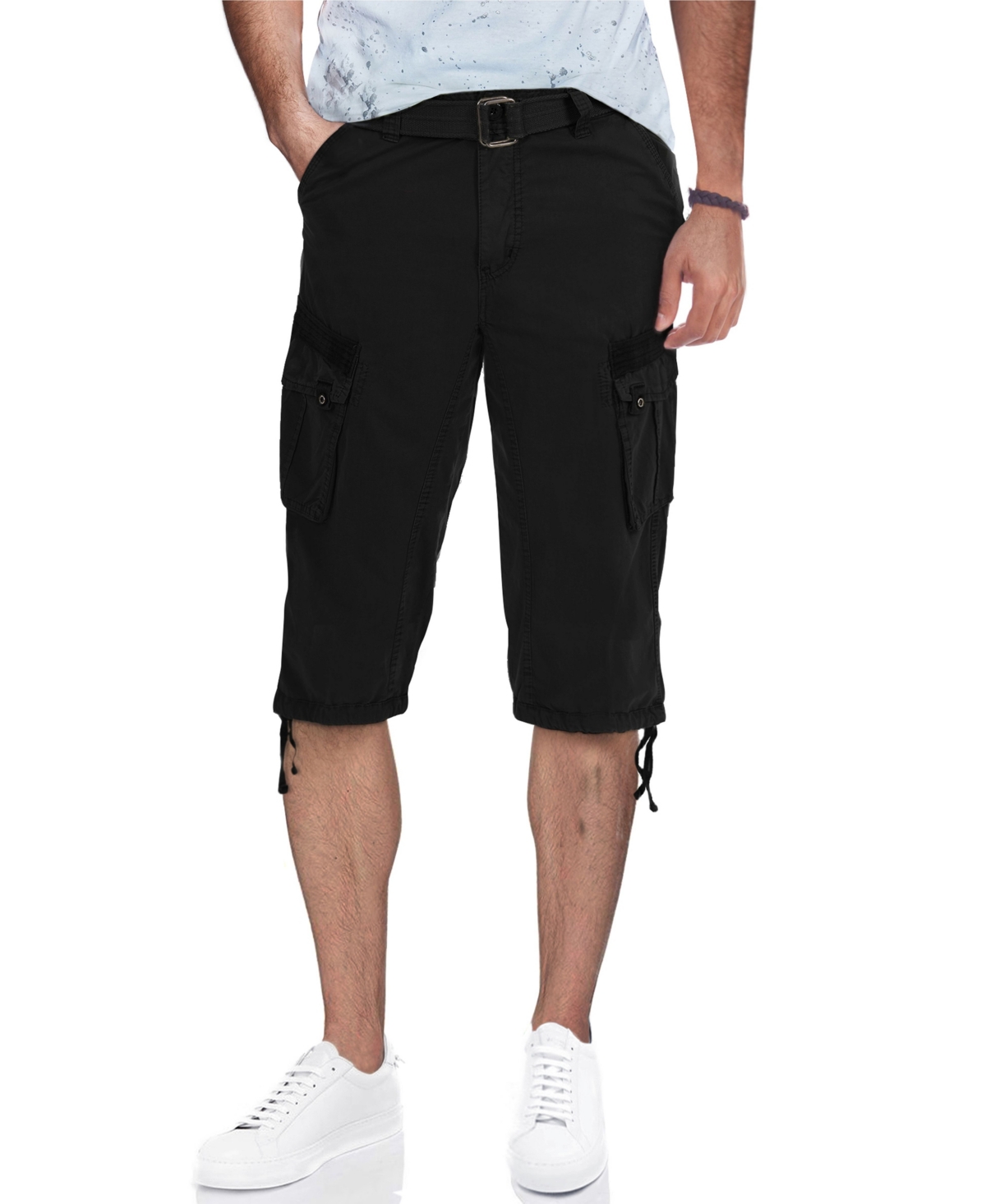 Men's Belted Capri Cargo Shorts - Olive Camo