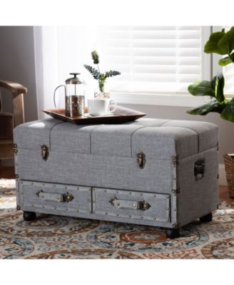 Flynn Modern Transitional Upholstered 2 Drawer Storage Trunk Ottoman
