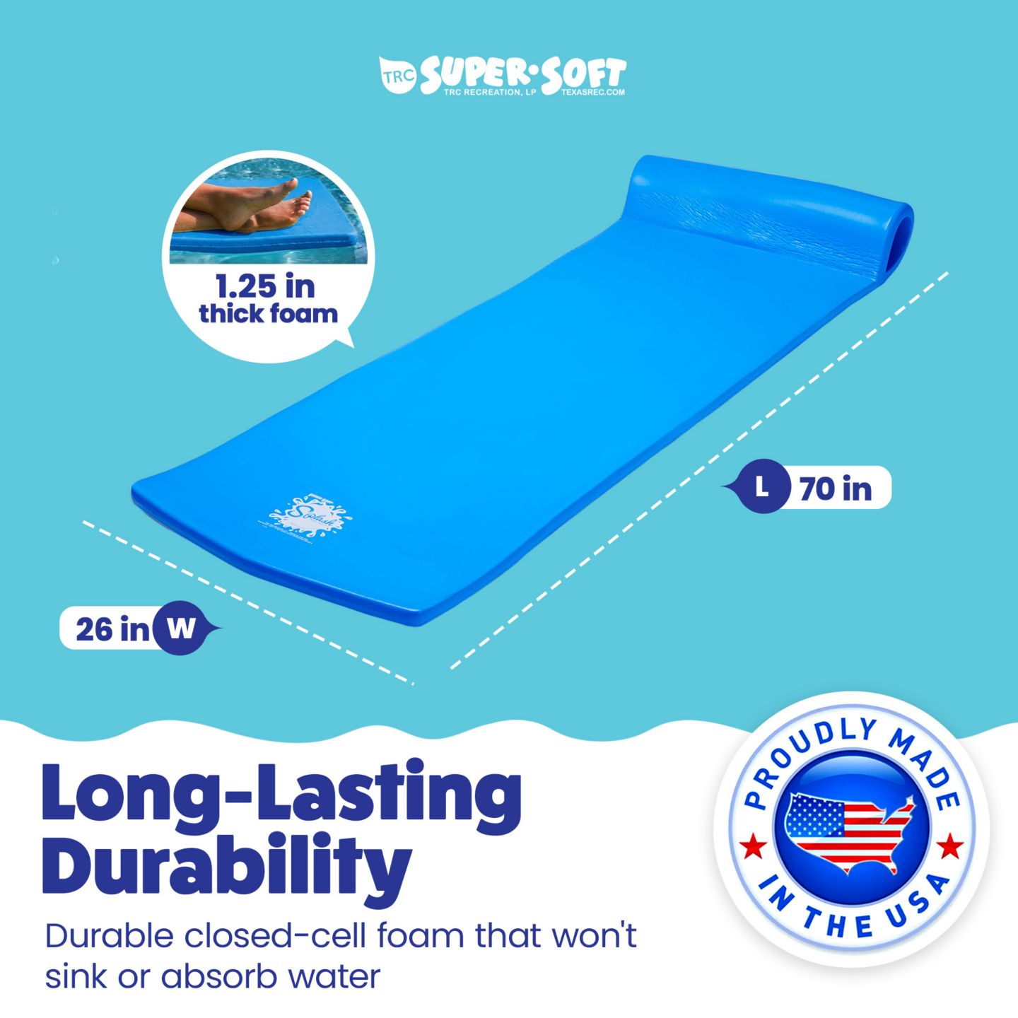 Детская игрушка TRC Recreation Splash 1.25" Thick Foam Swimming Pool Float Mat, Bahama Blue — фото 9