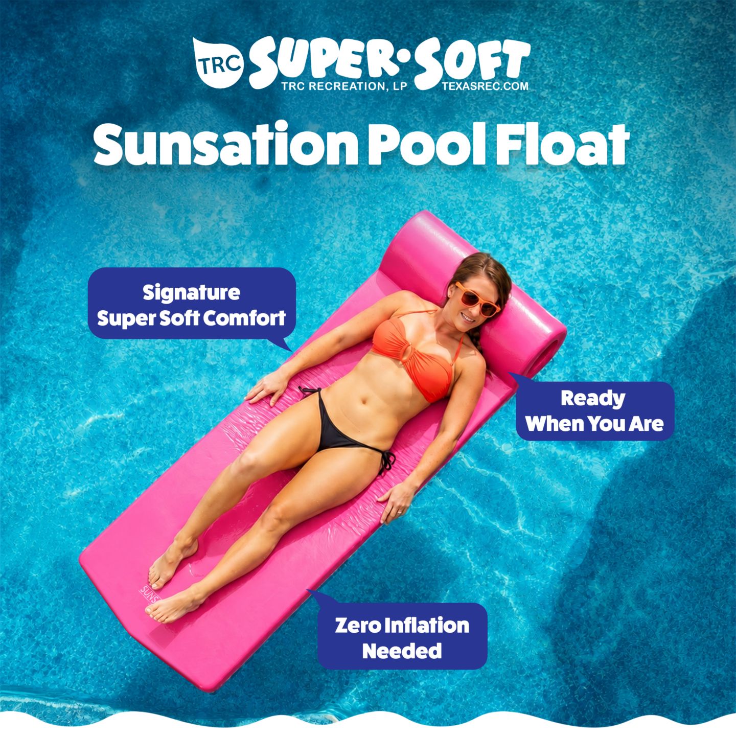 Детская игрушка TRC Recreation Sunsation 1.75" Thick Foam Lounger Raft Pool Float, Flamingo Pink — фото 3