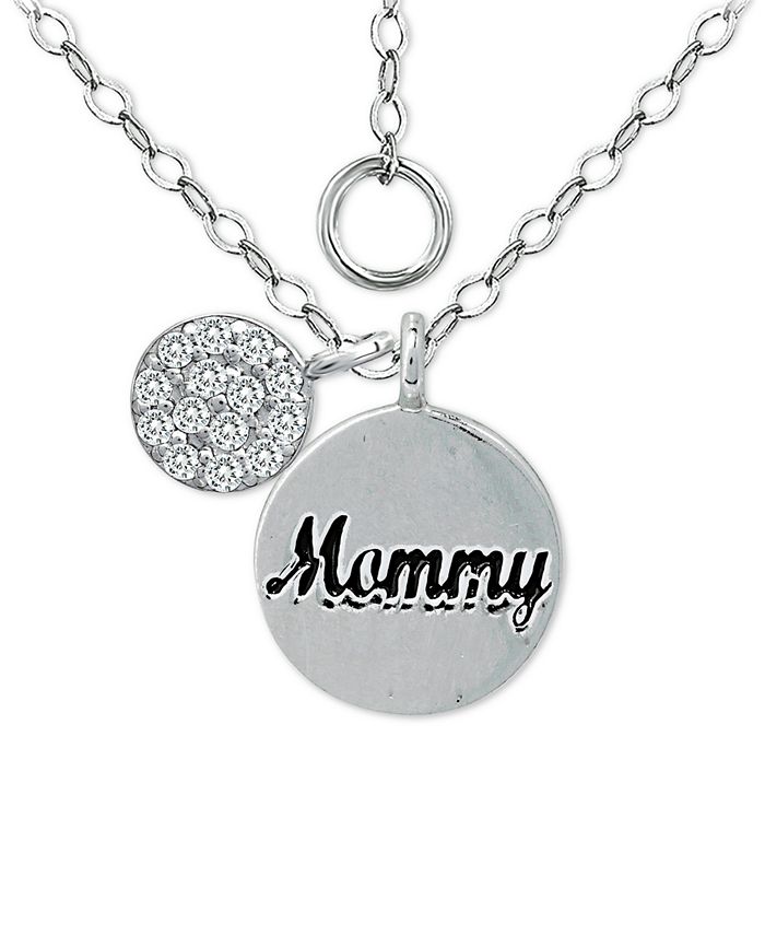 Giani Bernini - Cubic Zirconia "Mommy" Disc Pendant Necklace in Sterling Silver, 16" +2" extender
