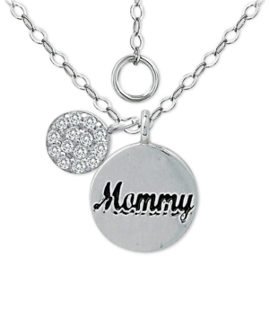 Giani Bernini Cubic Zirconia "mommy" Disc Pendant Necklace In Sterling Silver, 16" +2" Extender, Created For Macy'