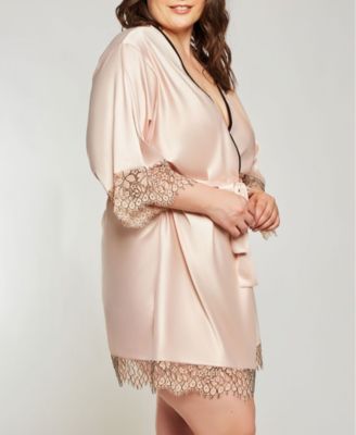 Plus Size Eyelash Flower Lace Wrap Robe Lingerie, Online Only