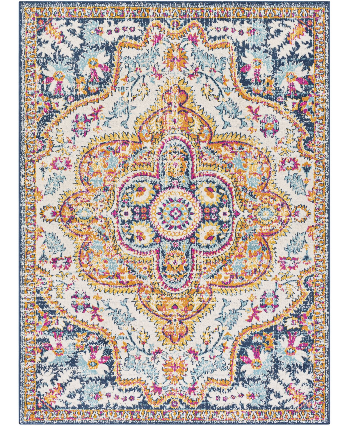 Floransa FSA-2333 9  x 12 3  Rug Burnt Orange/Saffron/Navy/Pink/Medium Gray