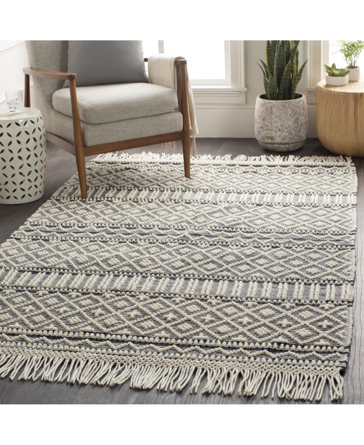 Livabliss Farmhouse Tassels Fts-2300Area Rug - Charcoal