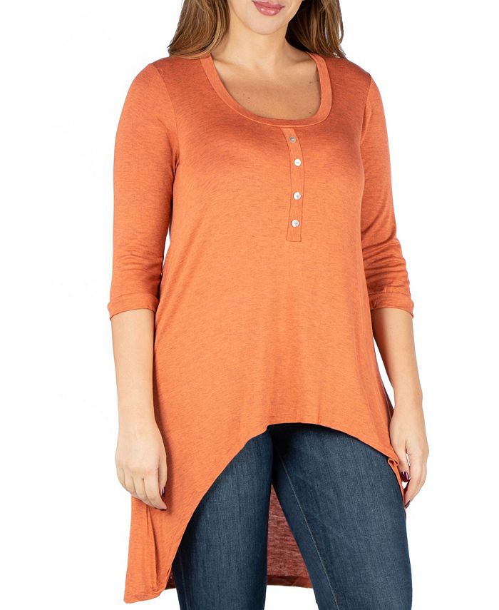 24seven Comfort Apparel Womens Plus Size High Low Henley Top Macys