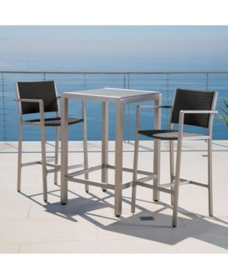 Cape Coral Outdoor 3 Piece Bar Set with Glass Table Top