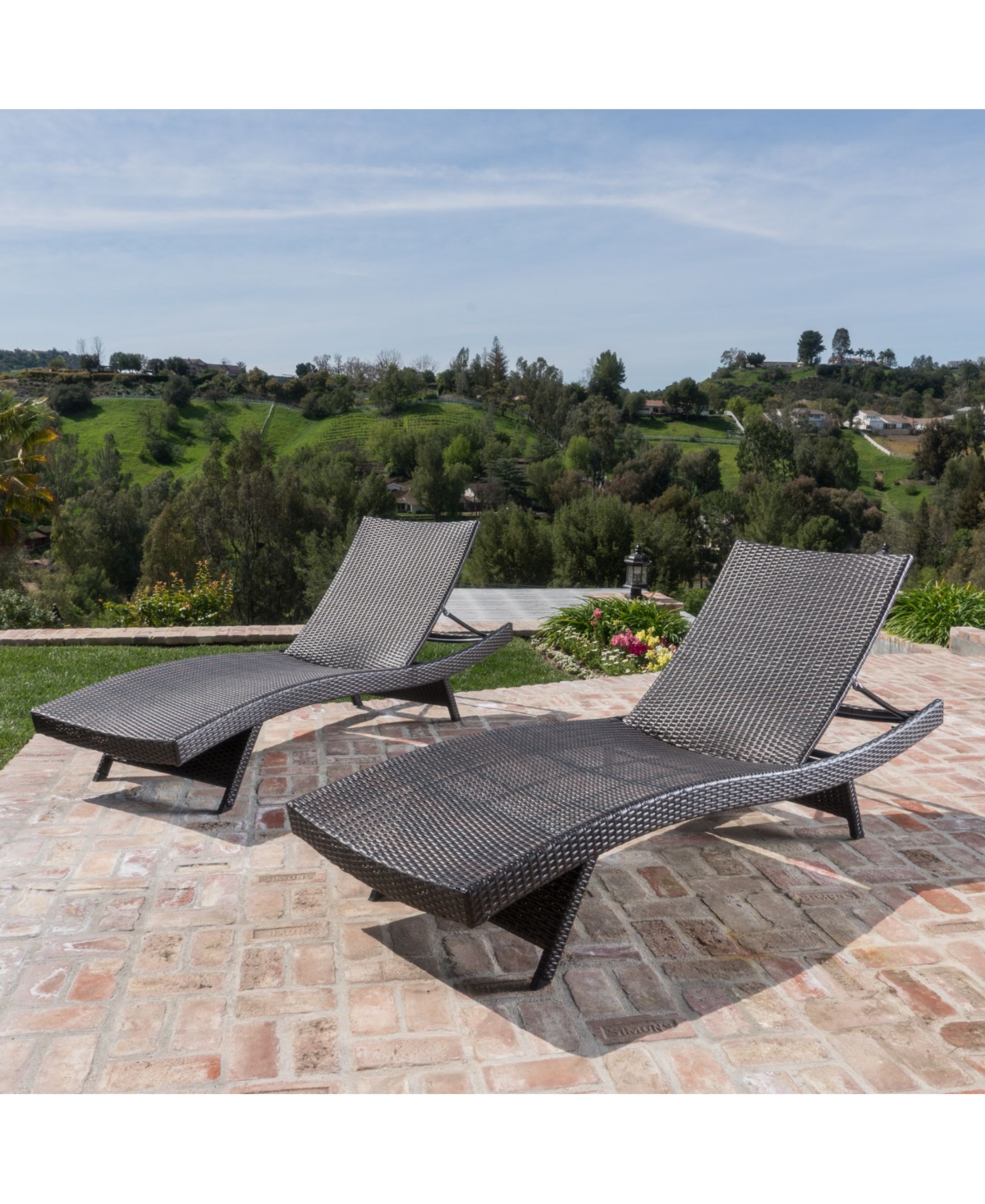 Noble House Thira Outdoor Mixed Mocha Chaise Lounge with Frame, Set of 2