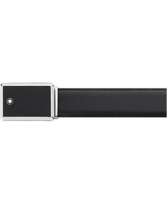 Men's Rectangular Framed Black Saffiano Printed Leather & Stainless Steel Plate Buckle Belt 114421