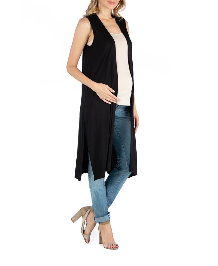 24seven Comfort Apparel Sleeveless Long Maternity Cardigan with Side ...