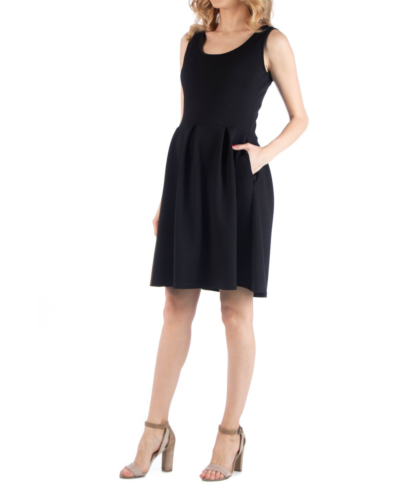Женское платье 24seven Comfort Apparel Sleeveless Pleated Maternity Dress with Pockets, цвет: Чёрный — фото 2