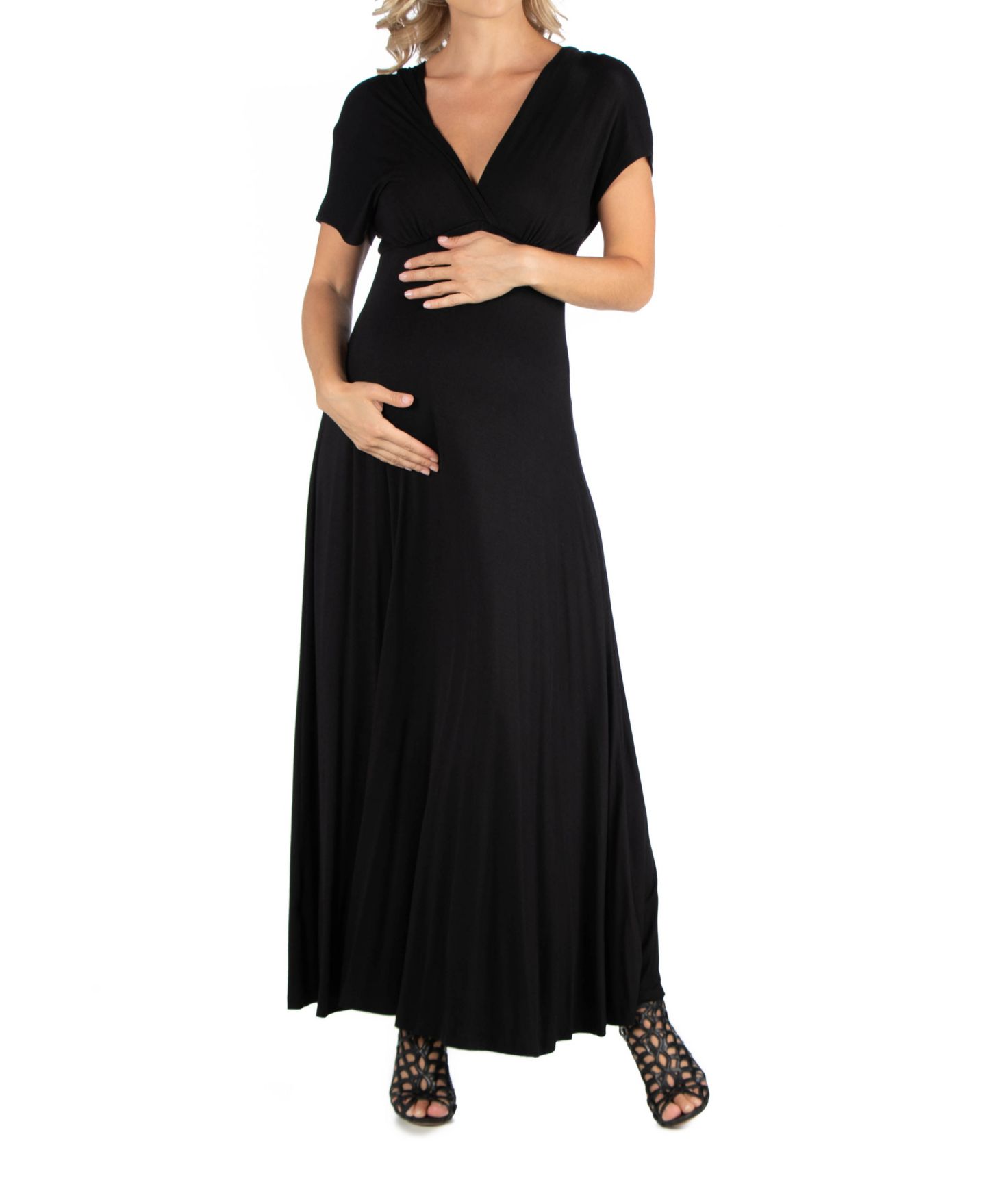 Женское платье 24seven Comfort Apparel Cap Sleeve V Neck Maternity Maxi, цвет: Чёрный — фото 1